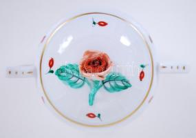 Herendi csipkebogyó mintás cukortartó, kézzel festett, jelzett, rózsán nagyon apró hibák, m:10cm, h:...