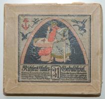 Richters Anker-Geduldspiel (Richter-féle Horgony-türelemjáték) Nr. 31, régi kőkirakó eredeti dobozában, többnyelvű leírással, kis hibával /  Old German stone puzzle with small scratch, original box and descrtiption