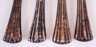 1872-1922 Ezüst (Ag) kagylós nyelű, réz evőeszközök (2 db villa, 2db kés) a Monarchia 800-as, "...