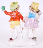 Kislány és kisfiú, kézzel festett porcelán figura jelzés nélkül (hibátlan) / 
Little girl and little...