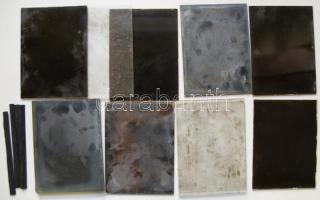 cca 1900 Egy doboznyi üvegnegatív főleg családi fotókkal, 3db használatlan üveggel / A set of vintage glass negatives with 3 unused plates