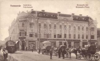 Temesvár Gyárváros Kossuth square, tram; Wagner music shop advertisement on backside