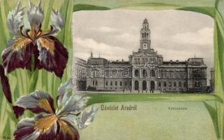 Arad town hall, floral litho