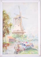 M. Vegboom jelzéssel: Holland táj. Akvarell, papír, üvegezett keretben 52×37 cm