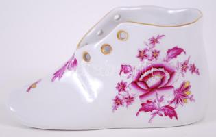 1955 Kézzel festett sorszámozott Nanking bouquet-mintás jelzett Herendi porcelán cipő hibátlan állapotban / Handpainted numbered Herend chinaware shoe in flawless condition 5x10cm