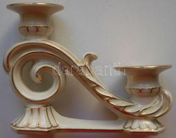 Szolidan aranyozott osztrák Oscar Schlegelmilch jelzett porcelán 2 ágú gyertyatartó / Austrian porcelain 2-branch candlestick 17x13cm