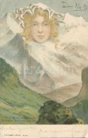 1898 Mountain faces, a virgin without peer, humour, F. Killinger, No. 111, litho (EK)