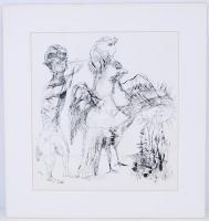 Szalay Lajos (1909-1995): Mitológiai jelenet. Tus, papír, jelzett, üvegezett keretben, hátoldalán fé...