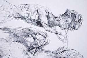 Szalay Lajos (1909-1995): Mitológiai jelenet. Tus, papír, jelzett, üvegezett keretben, hátoldalán fé...