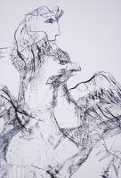 Szalay Lajos (1909-1995): Mitológiai jelenet. Tus, papír, jelzett, üvegezett keretben, hátoldalán fé...