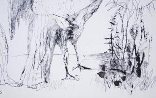 Szalay Lajos (1909-1995): Mitológiai jelenet. Tus, papír, jelzett, üvegezett keretben, hátoldalán fé...