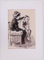 Pólya Tibor (1886-1937): Semmi baj! Akvarell, tus, jelzett, paszpartuban, 23×15 cm