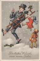 New Year, chimney sweeper with children, clover (EK)