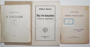 Könyv tétel 3 db: Gábor Andor: Az én hazám. Bécs 1920. Tompa László: Erdély hegyei közt. Walter Gyul...