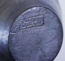 Horváth János, a Népművészet Mestere (1905-1975): Váza, mohácsi feketekerámia, jelzett, 20cm