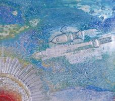 Drégely László (1932-1990): Kozmosz. Vegyes technika, fémlemez, jelzett, keretben, 68×67 cm