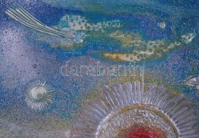 Drégely László (1932-1990): Kozmosz. Vegyes technika, fémlemez, jelzett, keretben, 68×67 cm