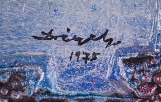 Drégely László (1932-1990): Kozmosz. Vegyes technika, fémlemez, jelzett, keretben, 68×67 cm