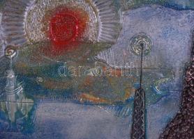 Drégely László (1932-1990): Kozmosz. Vegyes technika, fémlemez, jelzett, keretben, 68×67 cm