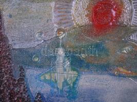 Drégely László (1932-1990): Kozmosz. Vegyes technika, fémlemez, jelzett, keretben, 68×67 cm