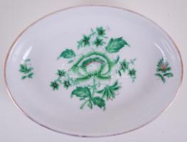 Kézzel festett, aranyozott, jelzett Herendi porcelán tálka /  Little hand painted Herendi porcelain plate, 8x6cm