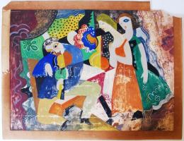 Kádár Béla (1877-1956): A muzsikus és az asszonyok. Gouache, papír, jelzett, több helyen lekopott, s...