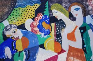 Kádár Béla (1877-1956): A muzsikus és az asszonyok. Gouache, papír, jelzett, több helyen lekopott, s...