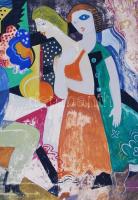 Kádár Béla (1877-1956): A muzsikus és az asszonyok. Gouache, papír, jelzett, több helyen lekopott, s...