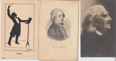 3 db régi motívumlap, zenészek portréi (Mozart, Wagner, Liszt)