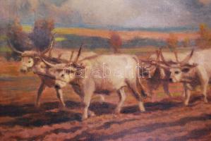 Cserna Károly (1867-1944): Szántás. Olaj, vászon, jelzett, szép keretben 73×96 cm