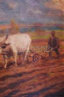 Cserna Károly (1867-1944): Szántás. Olaj, vászon, jelzett, szép keretben 73×96 cm