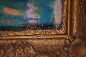 Farkas Lajos (1919–1998): Falu vége. Olaj, farost, jelzett, szép keretben 80×93 cm