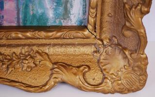 Farkas Lajos (1919–1998): Falu vége. Olaj, farost, jelzett, szép keretben 80×93 cm