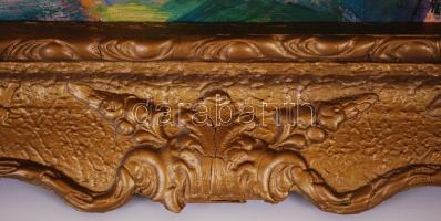 Farkas Lajos (1919–1998): Falu vége. Olaj, farost, jelzett, szép keretben 80×93 cm