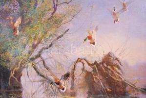 Egyedi fa keret, vadász nyomattal, újszerű állapotban, belső:41,5×56,5 cm, külső:58×73 cm,