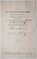 1862 Alhadnagyi kinevezés Brenner Ignác részére Benedek Lajos táborszernagy, Magyarország főkormányzójának saját kezű aláírásával. / Appointment for vice-leutnant with autograph signature of Luis Benedek.