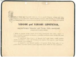 1863 gróf Nádasdy Lipótné csillagkeresztes palotahölgy gyászjelentése. Szakadással