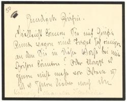cca 1870 fróf Kálnoky Gusztáv Zsigmond külügyminiszter, diplomata, nagykövet saját kézzel írt levélkártyája egy grófnőnek, melyben ebédre invitálja
