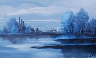 Cseke Zoltán (1980-): Derengés. Olaj, farost, jelzett, 50×100 cm