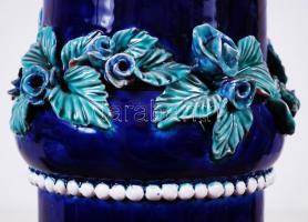 Morvay Zsuzsa (1946-): Virágos posztamens, mázas kerámia, jelzés nélkül kiállítási darab, hibátlan, ...