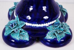 Morvay Zsuzsa (1946-): Virágos posztamens, mázas kerámia, jelzés nélkül kiállítási darab, hibátlan, ...