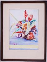 Toman Gy jelzéssel: Virág csendélet. Akvarell, papír, üvegezett keretben 53×40 cm