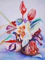 Toman Gy jelzéssel: Virág csendélet. Akvarell, papír, üvegezett keretben 53×40 cm