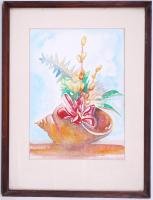 Toman Gy: Virág csendélet. Akvarell, papír, jelzés nélkül, üvegezett keretben 53×40 cm