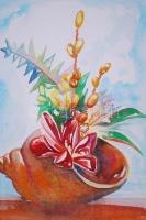 Toman Gy: Virág csendélet. Akvarell, papír, jelzés nélkül, üvegezett keretben 53×40 cm