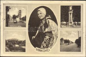 Vinkovce, firefighting tower, Bosut river with bridge, St. Trinity monument, folklore (Rb)