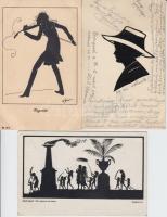 Sziluettek - 3 db régi művészlap