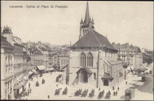 Lausanne church and St. Francois square, trams