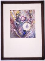 Körtvélyesi Magdolna (1919-2007): Virág csendélet. olaj-karton, jelzés nélkül, üvegezett keretben 45×33 cm