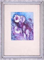 Körtvélyesi Magdolna (1919-2007): Virág csendélet. olaj-karton, jelzés nélkül, üvegezett keretben 47×35 cm